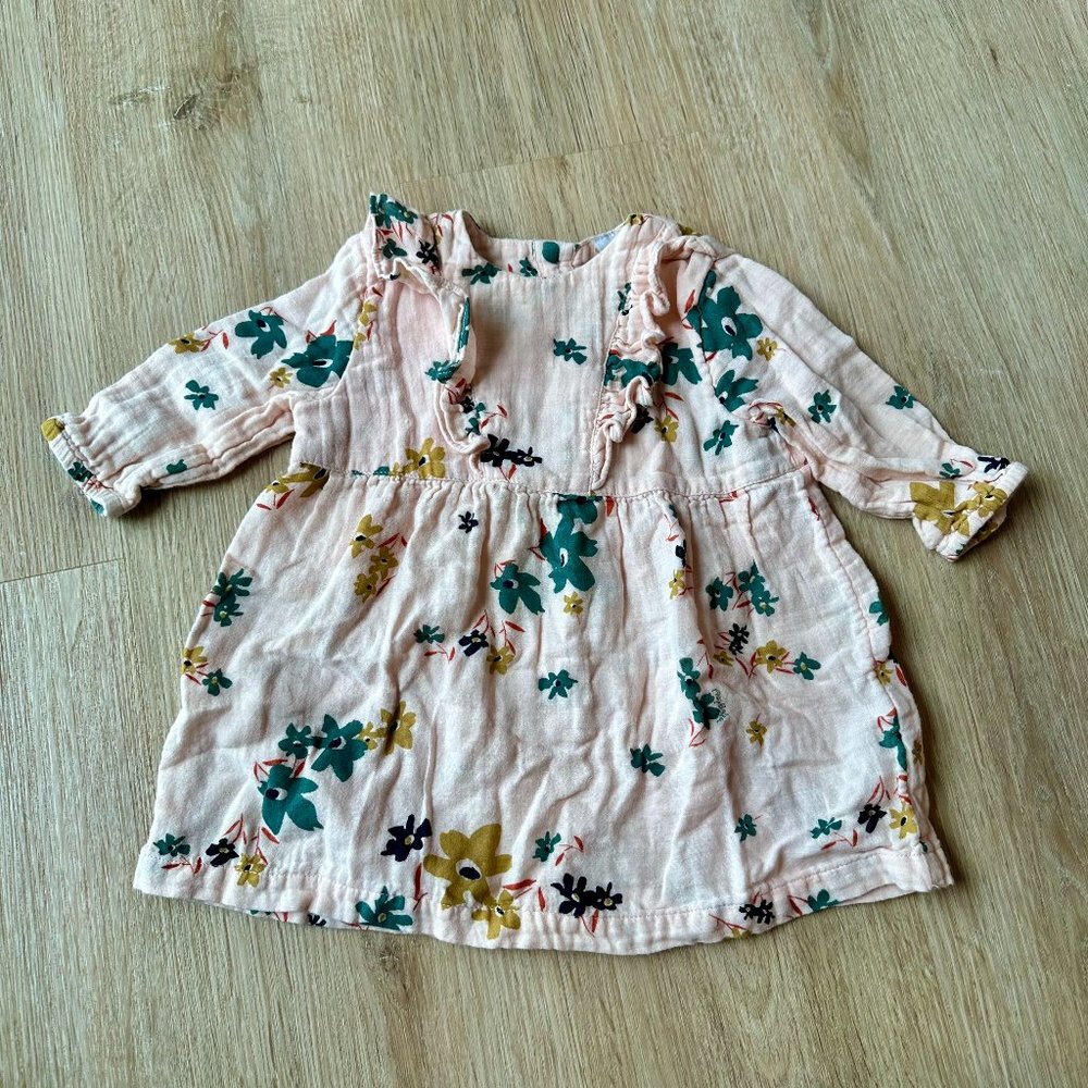 Petit Bateau Baby Girl Pink Floral Printed Dress, Size 12 Months
